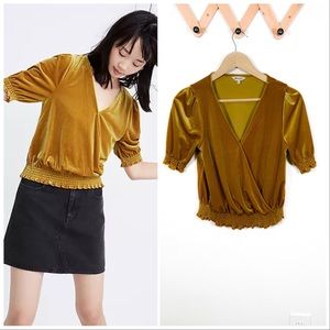 Madewell•Velvet smocked gold crop top